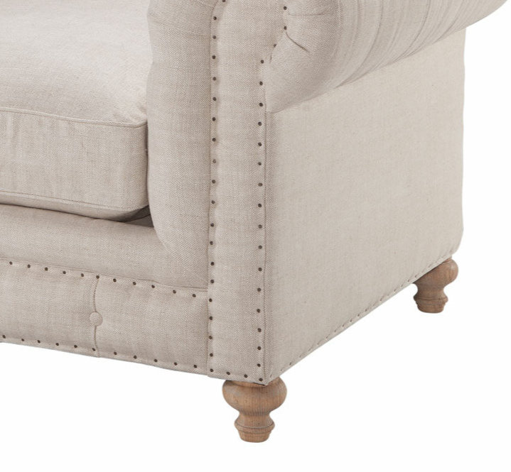 Extra Wide Cuddle Luxurious Smooth Fabric Tufted Club Chair Linen Light Beige